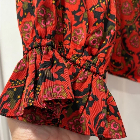 1. State Scarlet and Ebony Patterned Ruffle Blouse - Picture 5 of 13